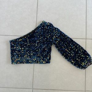 SEQUIN BLUE TOP FOR HOLIDAYS